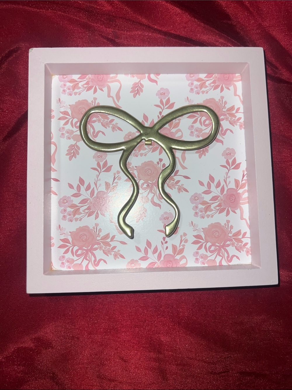 Pink Floral Bow Wall Decor - Gold Bow Accent